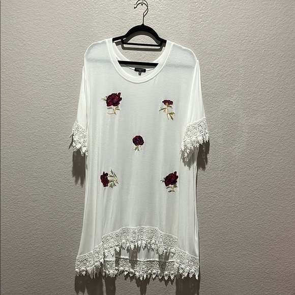 Hannah Tops - Hannah Women’s Shirt Dress Floral Embroidered  Crochet Plus Sz 2X Knee Length